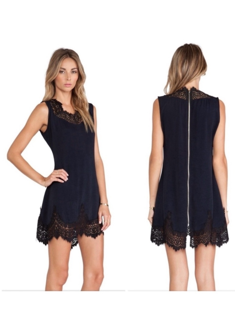 For Love & Lemons Gilly Girl Black Lace Trim Mini Dress Size Small